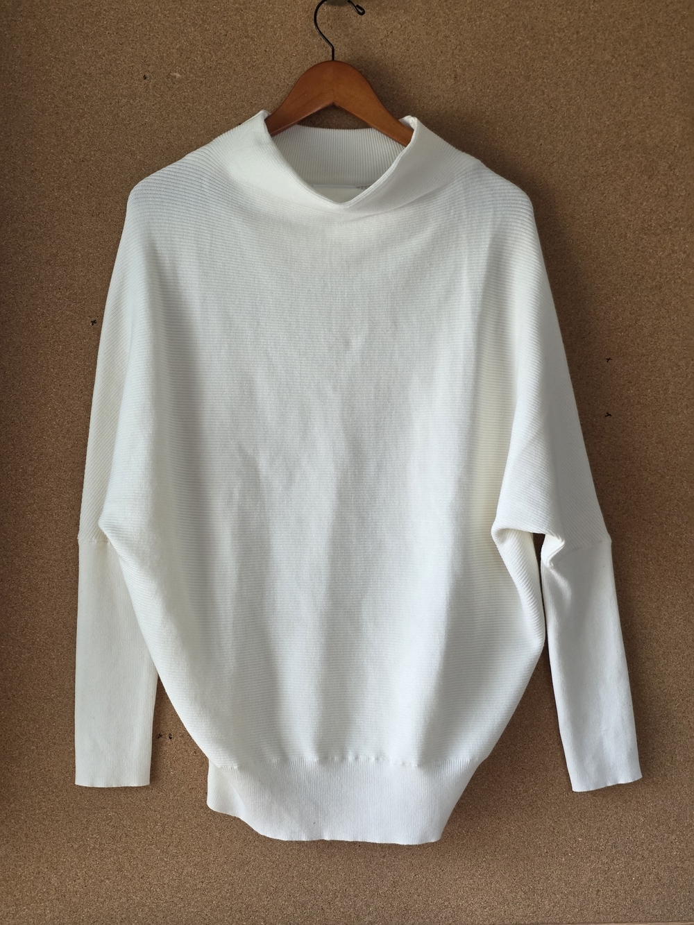 Bluivy Cream Slouch Mock Neck Dolman Batwing Ribbed Knit Pullover Sweater Sz M